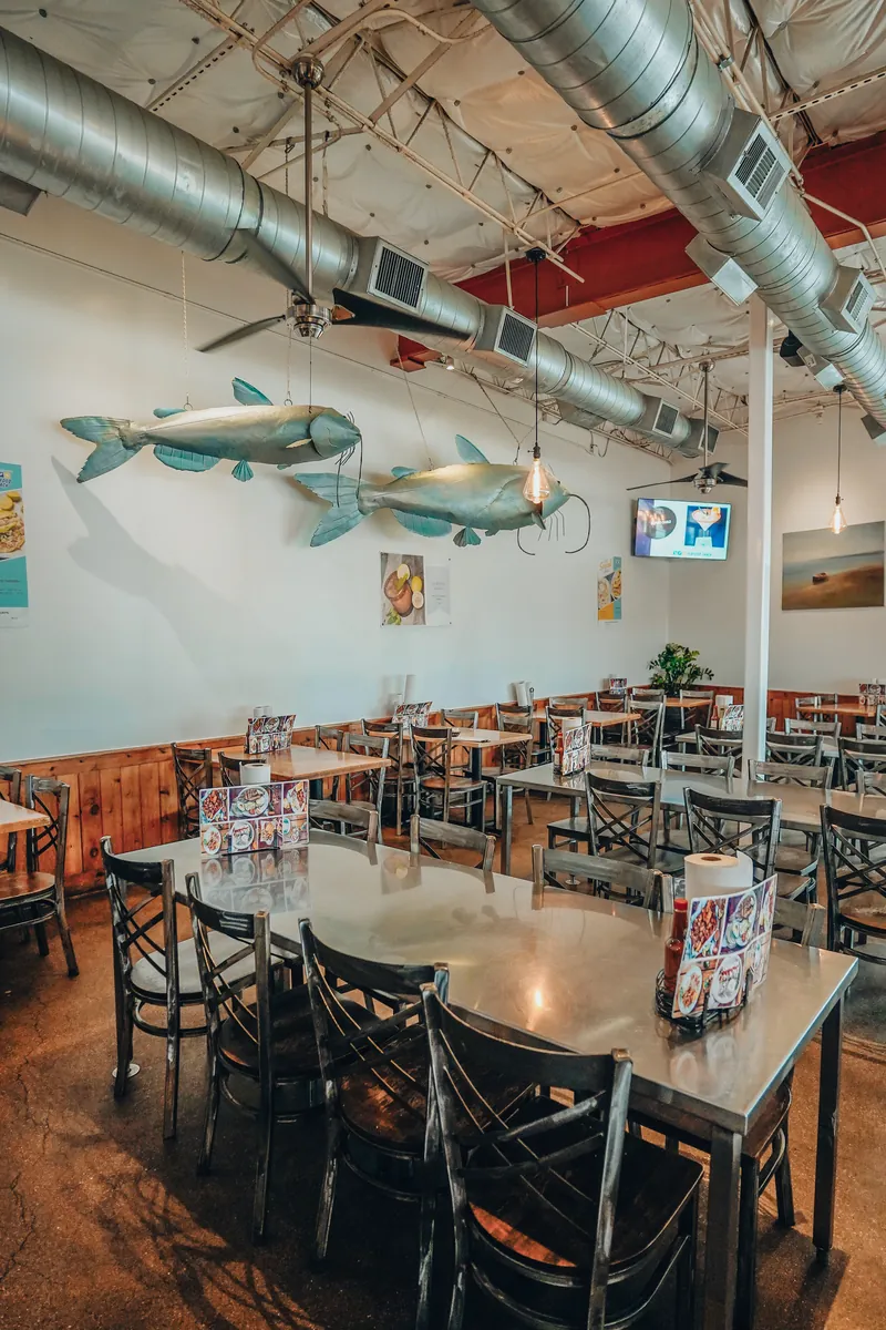 Dining room with hand-painted fish murals